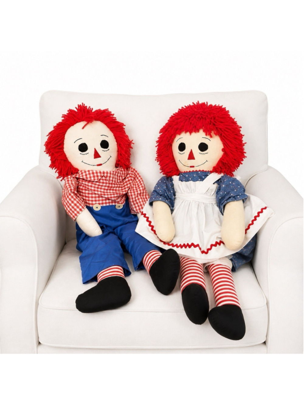 VTG 36” Handmade Raggedy Ann & Andy Doll Set Large Cloth Dolls Country Farmhouse